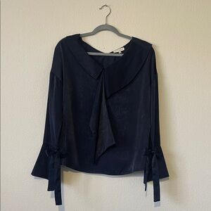 Moon River Navy Blouse with Tie Sleeves Size Small
